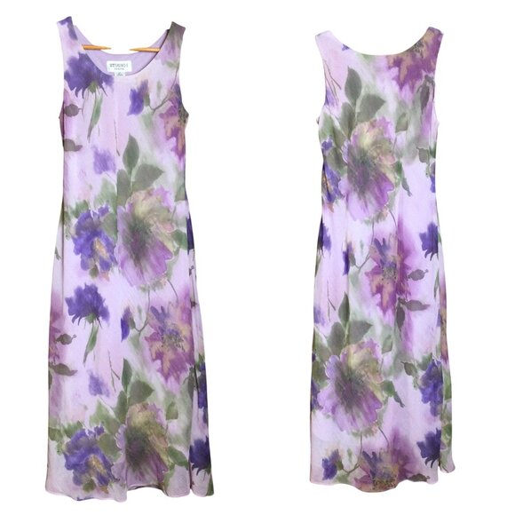 Vintage Studio 1 Petite Purple Floral Sleeveless Midi Dress 6P Fairy Easter - Picture 1 of 8